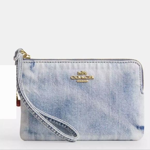 Coach Handbags - Coach Corner Zip Wristlet In Loved Denim